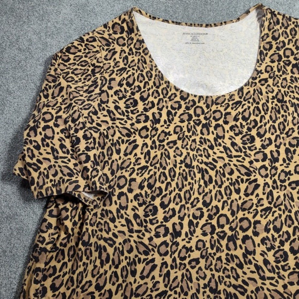 Jessica London‎ Womens 38/40 Top Leopard Print Scoop Neck Short Sleeve Plus Size - Picture 6 of 9
